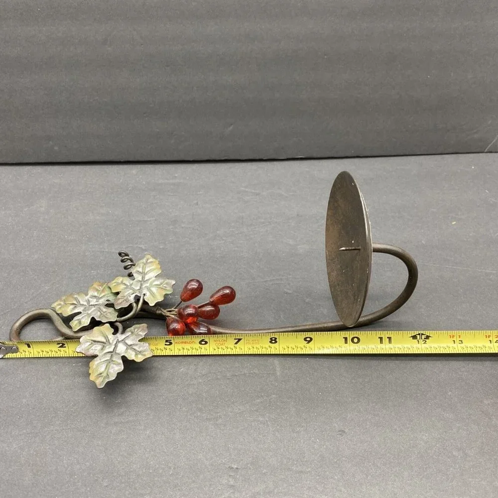 Vintage 80s Grape Vine Wall Candle Sconce Metal Toleware Tuscan Farmhouse Rustic